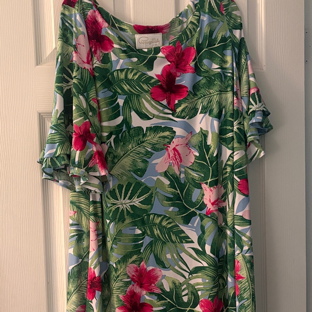 Pappagallo Green and Pink Tropical Print Dress XL